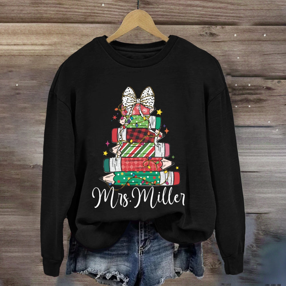 Personalized Name Pencil Christmas Tree Sweatshirt