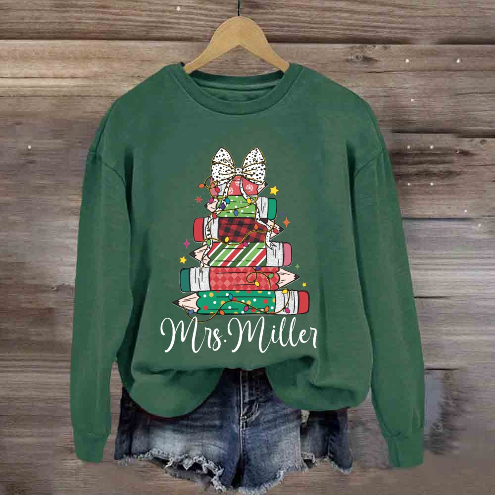 Personalized Name Pencil Christmas Tree Sweatshirt