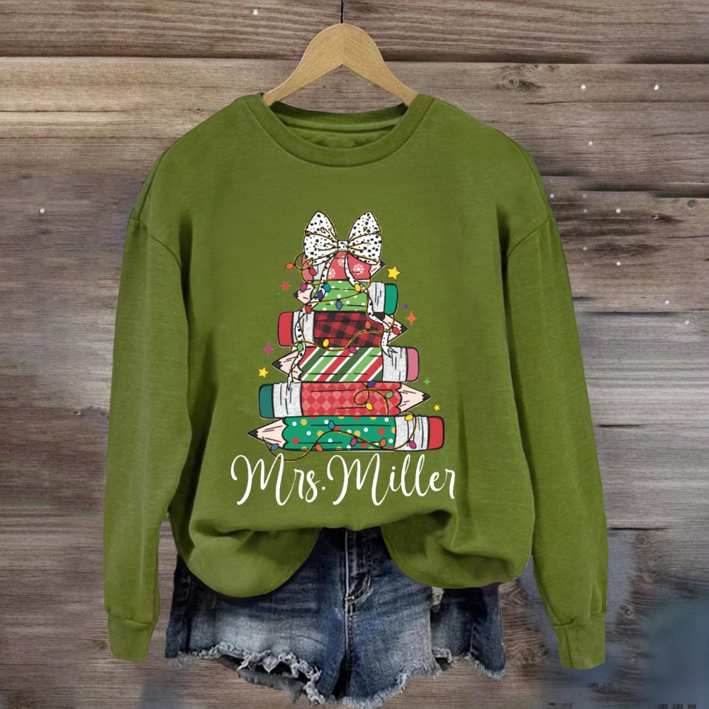 Personalized Name Pencil Christmas Tree Sweatshirt