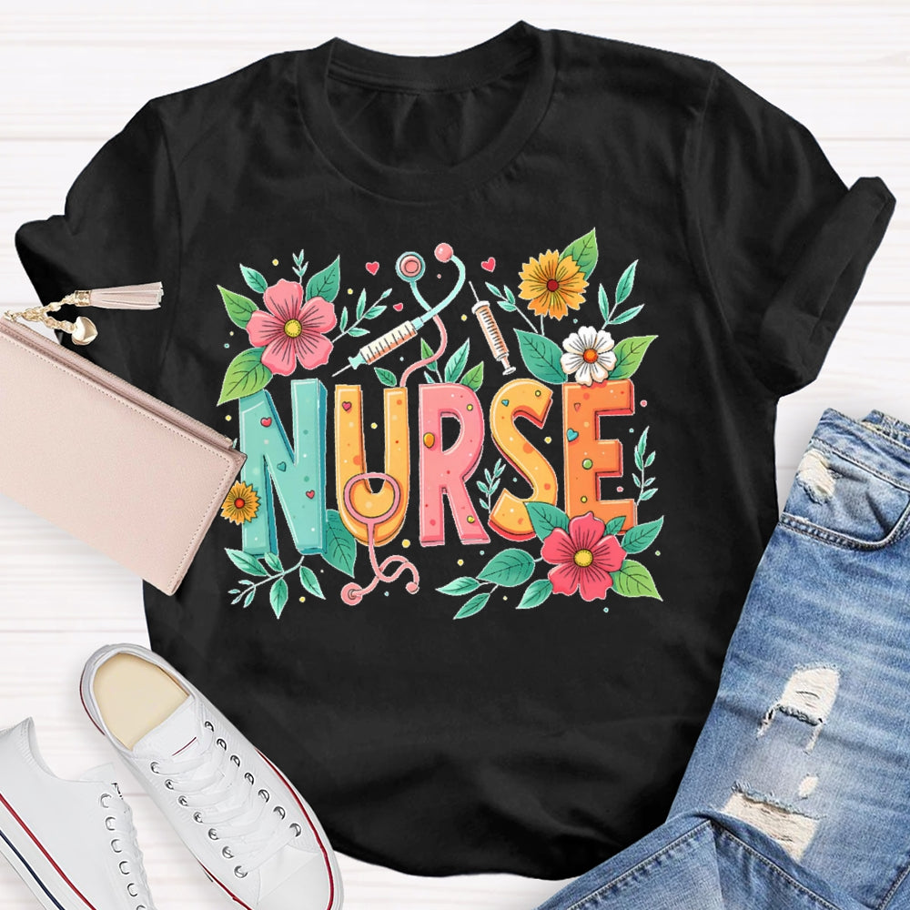 Nurse Flowers Stethoscope T-shirt