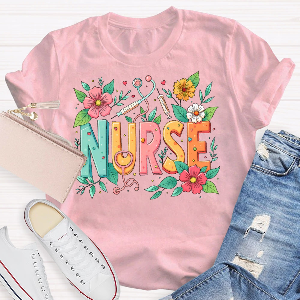 Nurse Flowers Stethoscope T-shirt