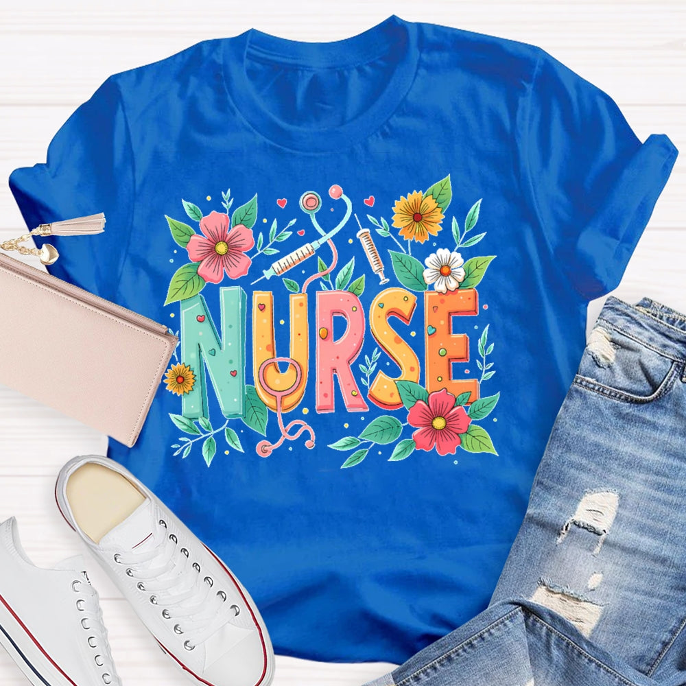 Nurse Flowers Stethoscope T-shirt
