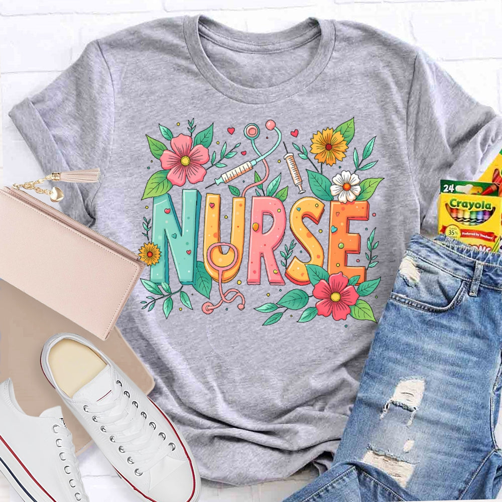 Nurse Flowers Stethoscope T-shirt