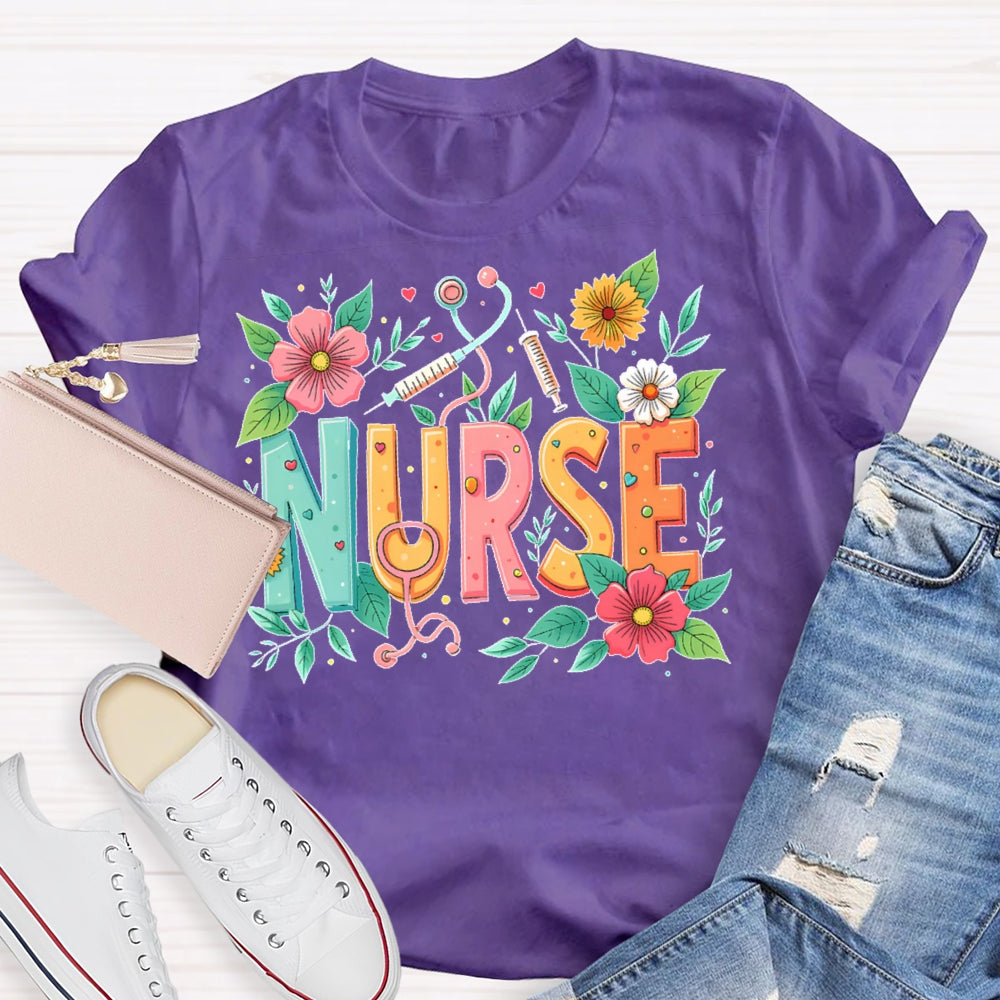 Nurse Flowers Stethoscope T-shirt