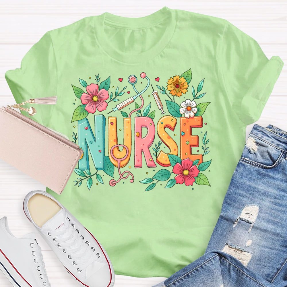 Nurse Flowers Stethoscope T-shirt