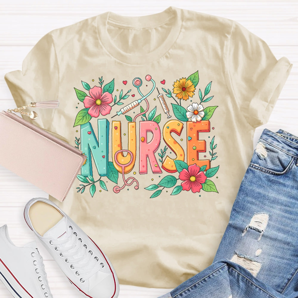 Nurse Flowers Stethoscope T-shirt