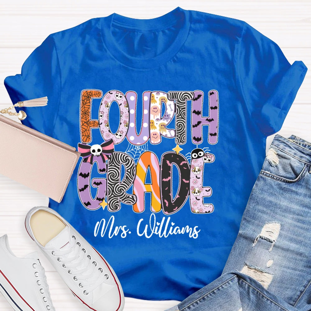 Personalized Name And Grade Halloween Letters T-shirt