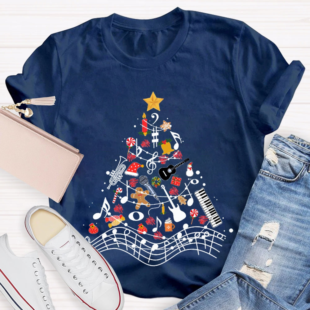 Christmas Gifts And Musical Notes Music Teacher Christmas T-shirt