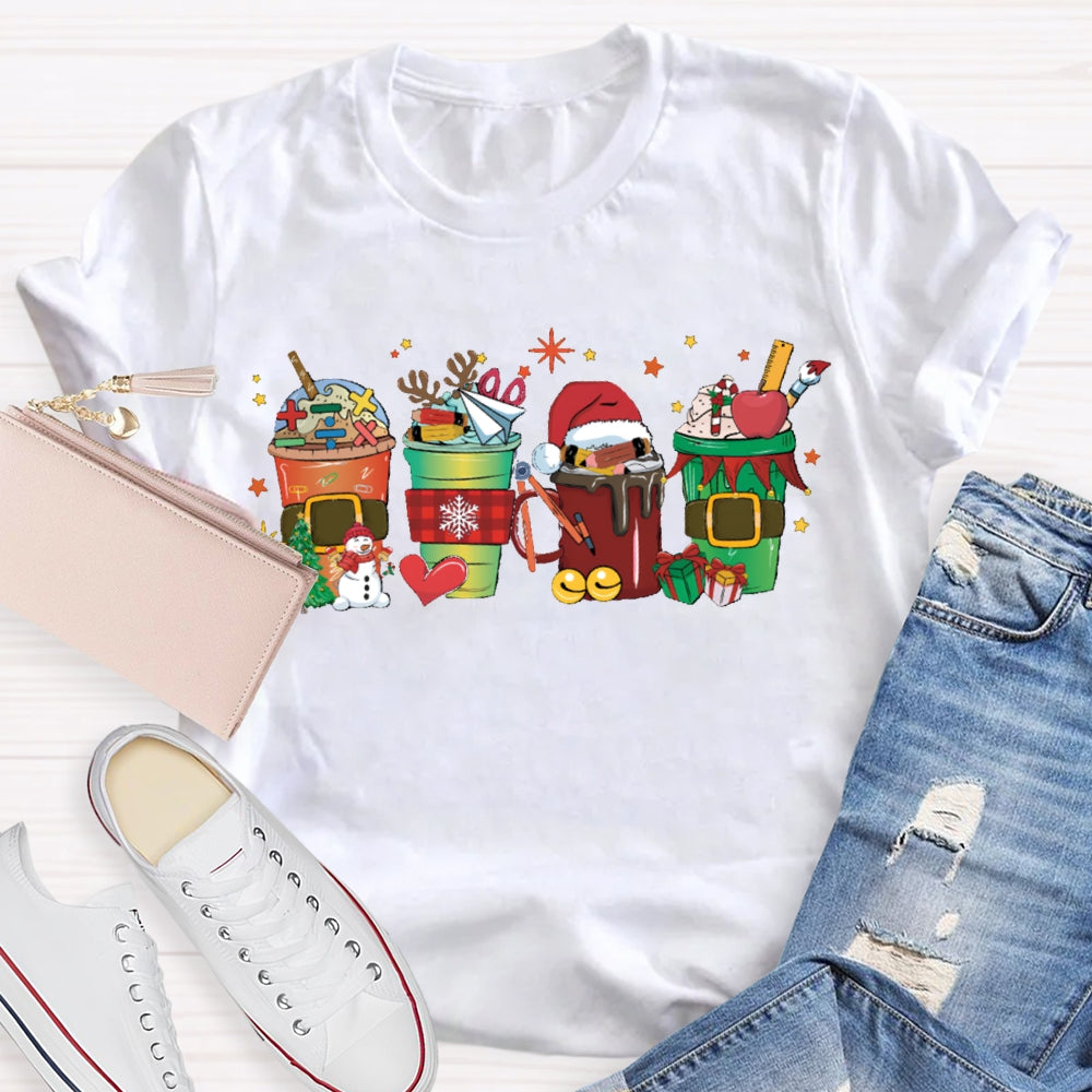 Christmas Milk Tea With Mathematical Elements Funny Math Teacher T-shirt