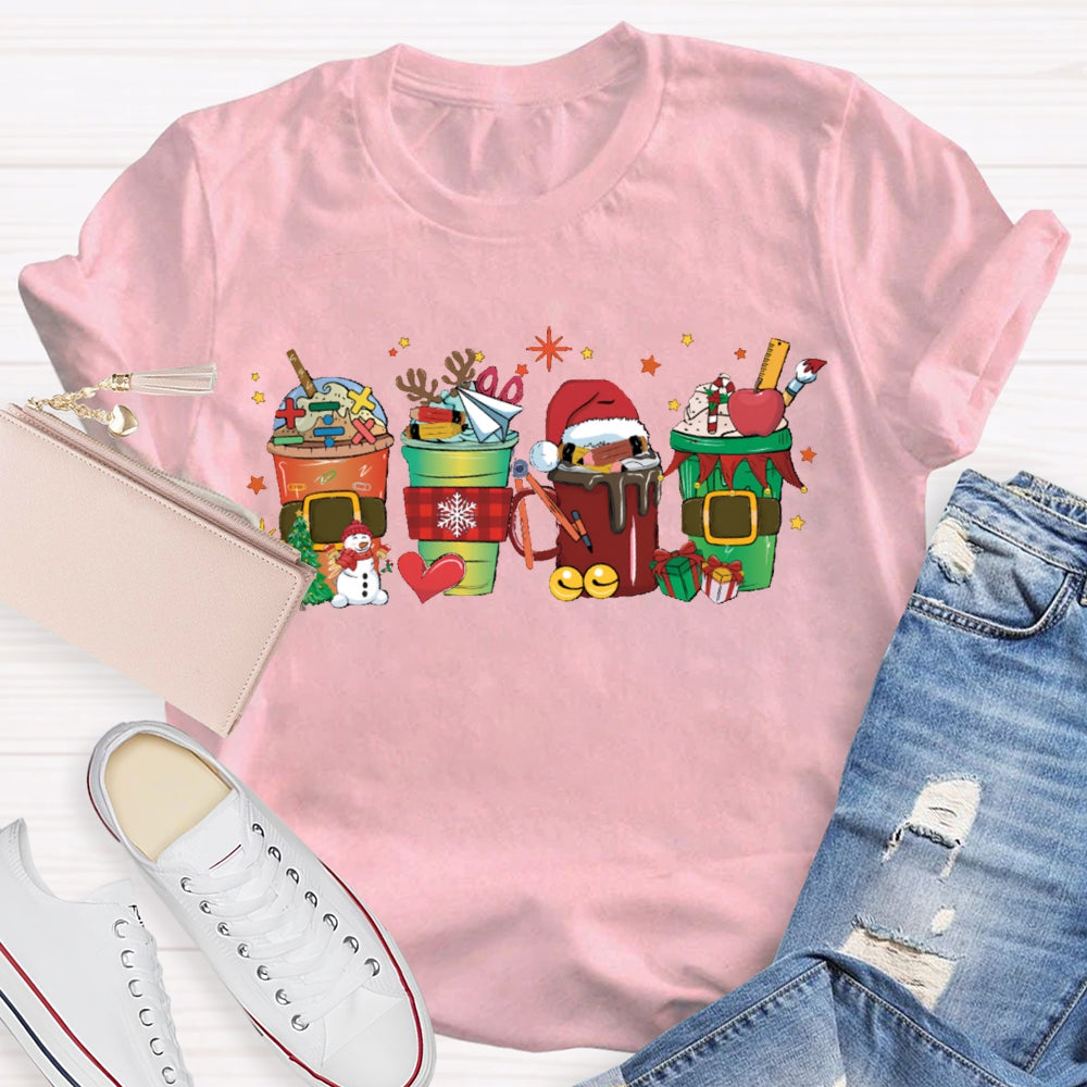 Christmas Milk Tea With Mathematical Elements Funny Math Teacher T-shirt