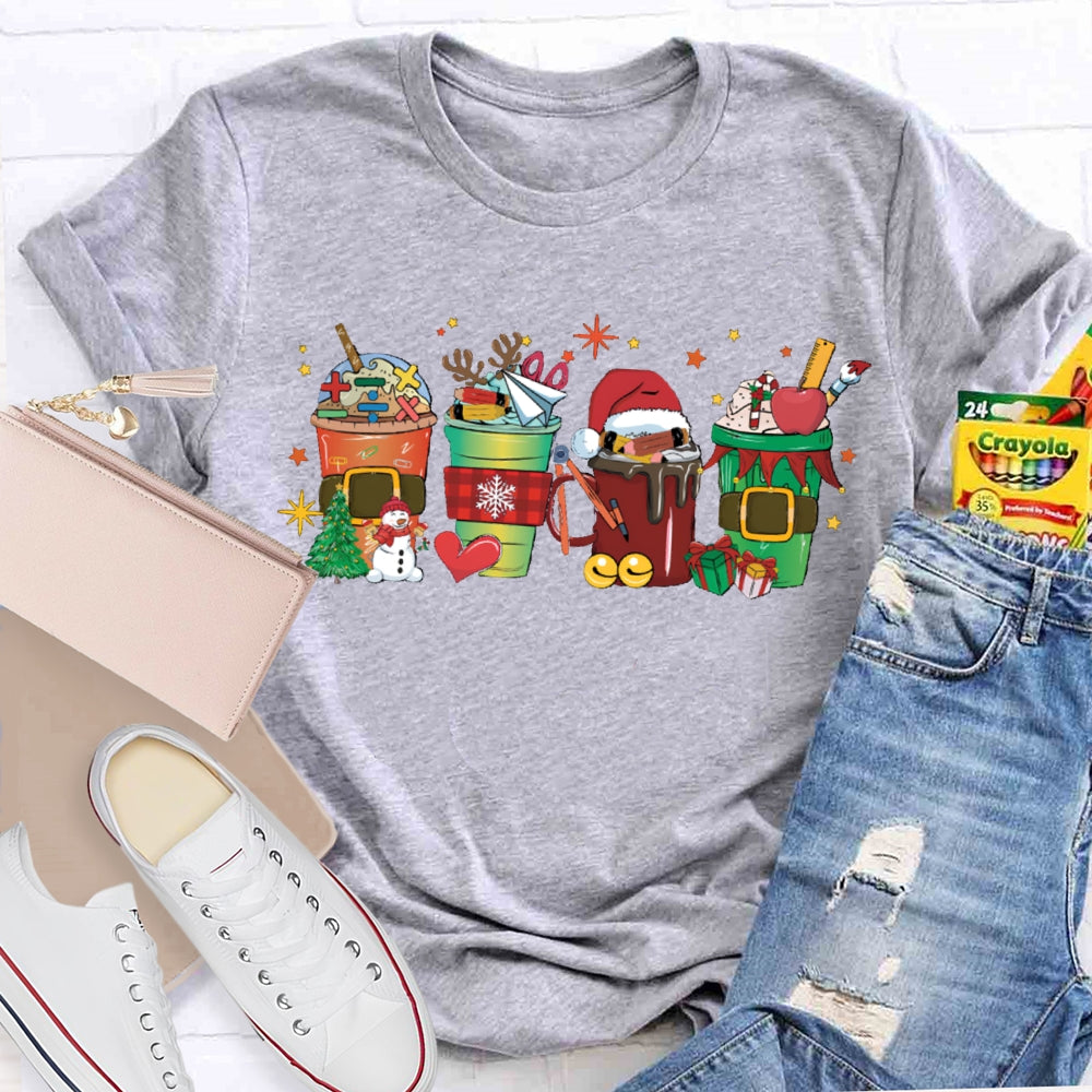 Christmas Milk Tea With Mathematical Elements Funny Math Teacher T-shirt