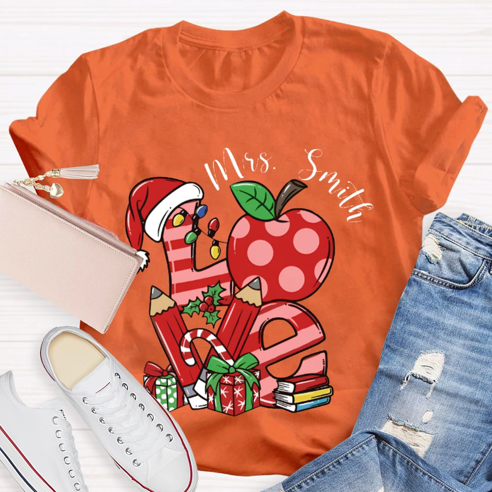 Personalized Name Love Santa Hat And Apple Christmas T-shirt