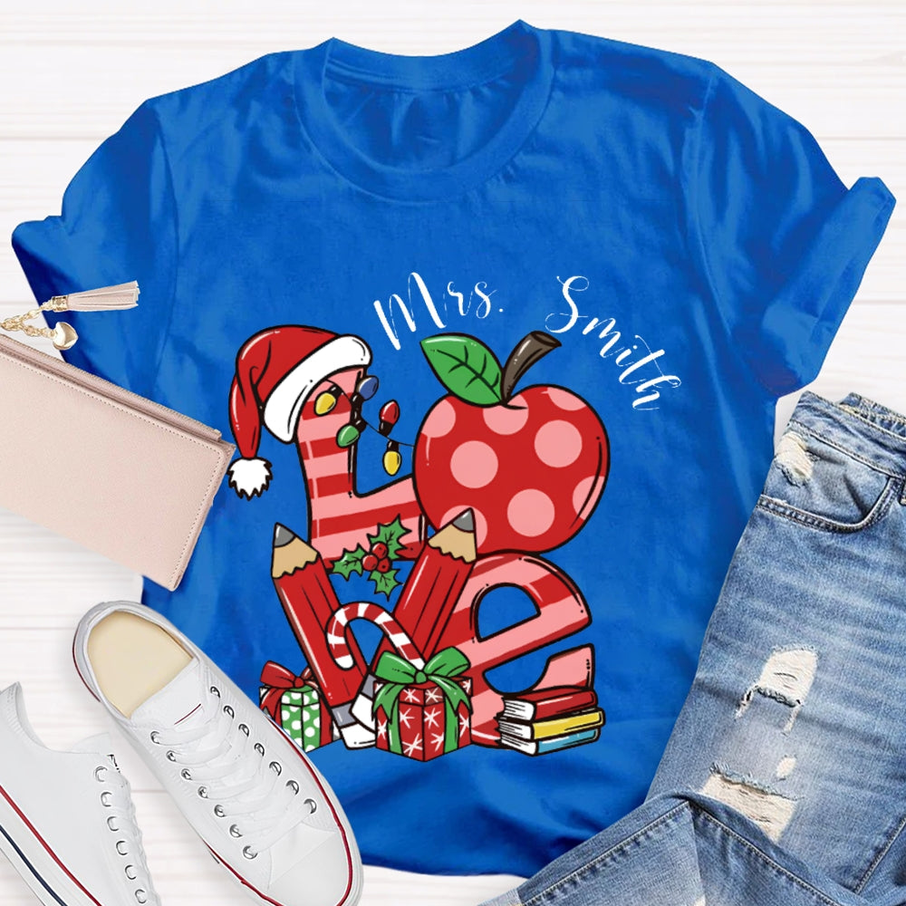 Personalized Name Love Santa Hat And Apple Christmas T-shirt