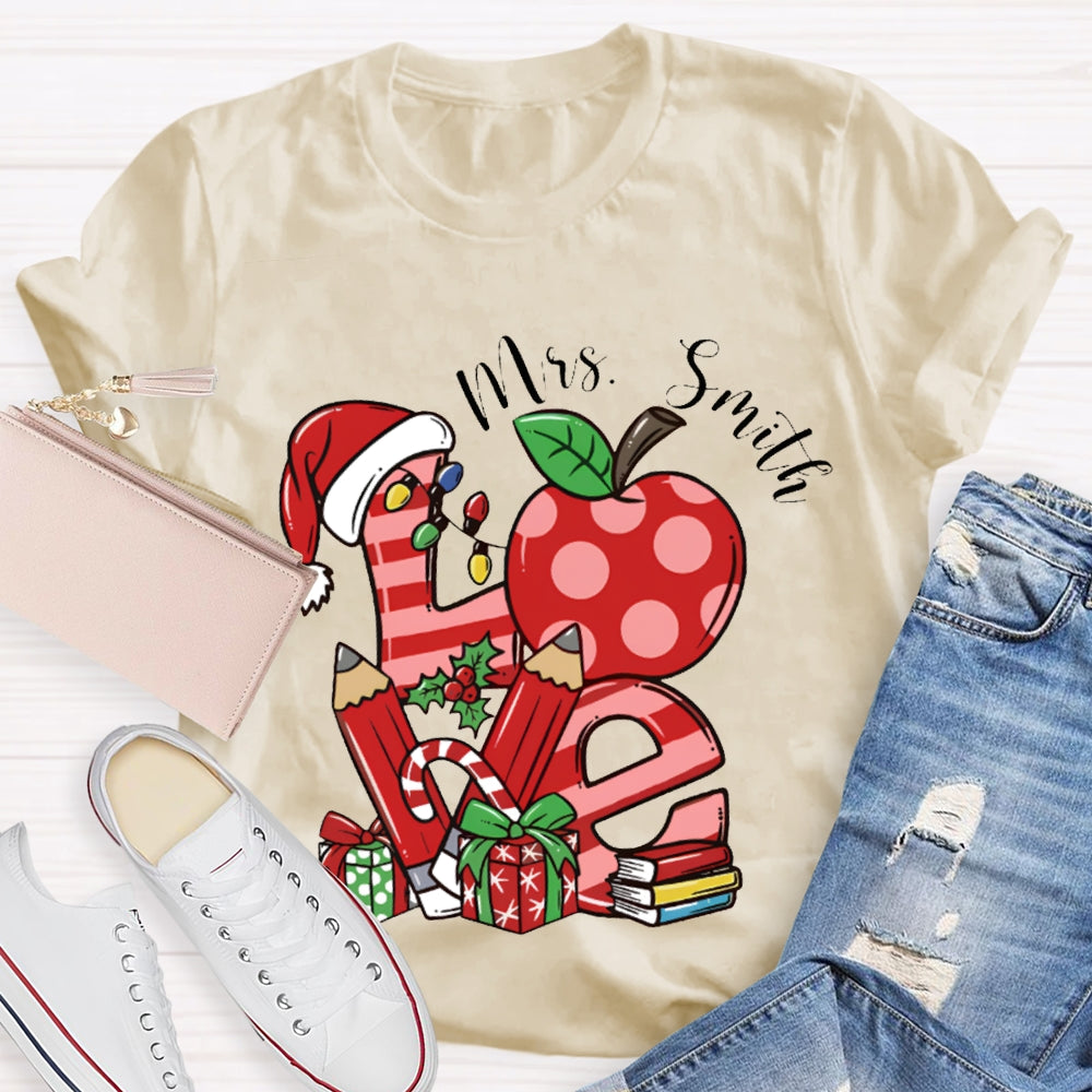 Personalized Name Love Santa Hat And Apple Christmas T-shirt
