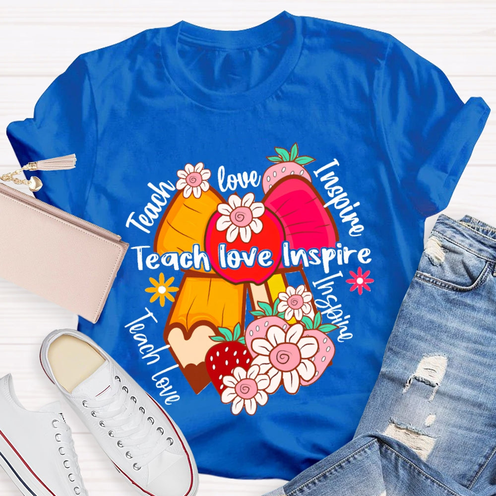 Teach Love Inspire Apple Bow And Small Flowers T-shirt