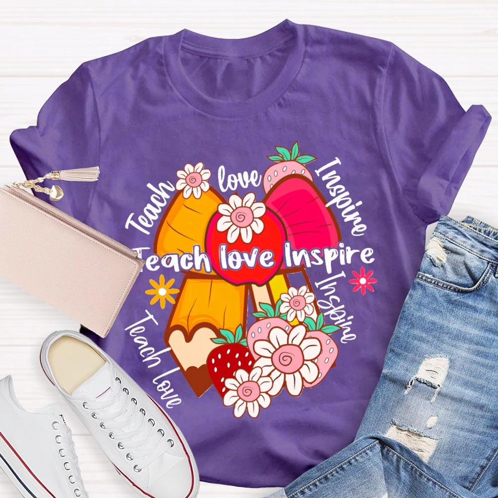 Teach Love Inspire Apple Bow And Small Flowers T-shirt