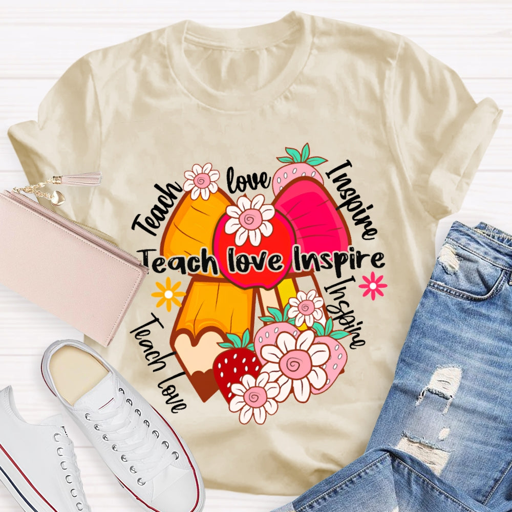Teach Love Inspire Apple Bow And Small Flowers T-shirt