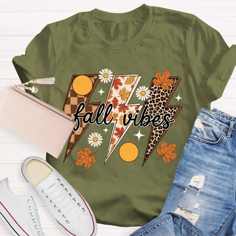 Fall Vibes Leopard And Maple Leaf Lightning Print T-shirt