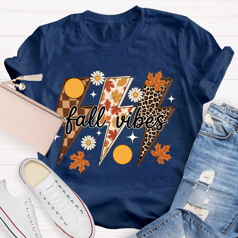 Fall Vibes Leopard And Maple Leaf Lightning Print T-shirt