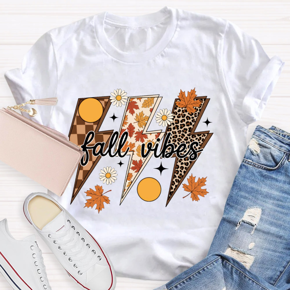 Fall Vibes Leopard And Maple Leaf Lightning Print T-shirt