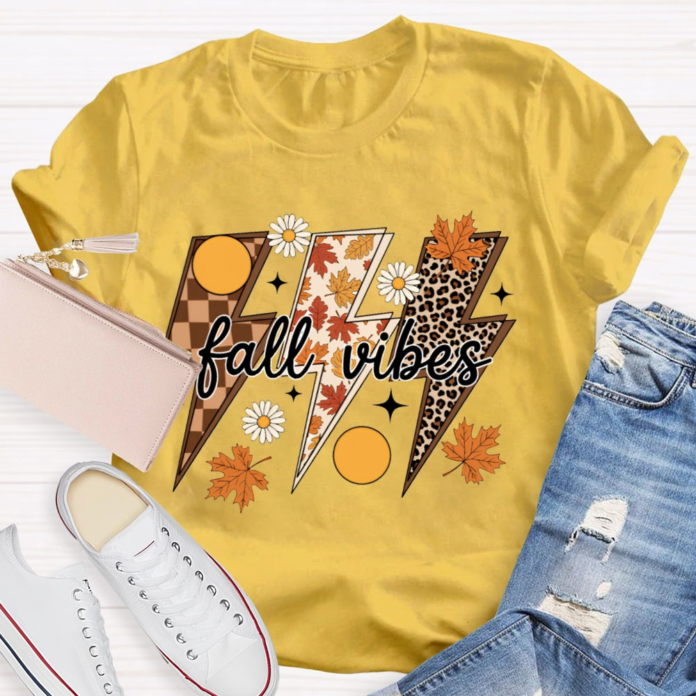Fall Vibes Leopard And Maple Leaf Lightning Print T-shirt