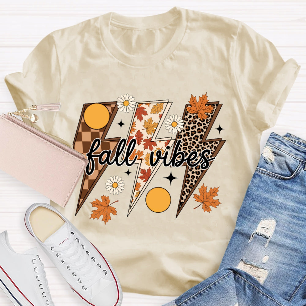 Fall Vibes Leopard And Maple Leaf Lightning Print T-shirt