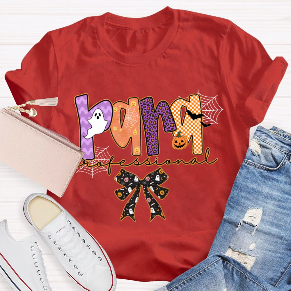 Para Professional Horror Atmosphere Font Bow Halloween T-shirt