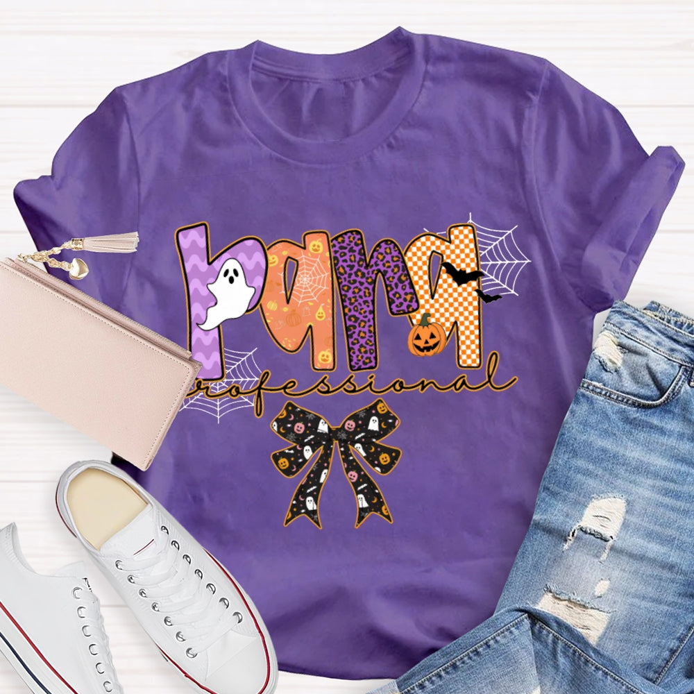 Para Professional Horror Atmosphere Font Bow Halloween T-shirt