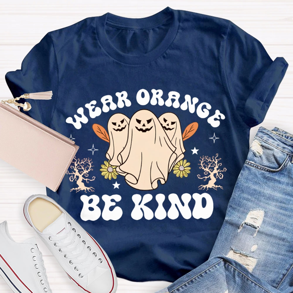 Wear Orange Be Kind Three Ghosts Halloween T-shirt
