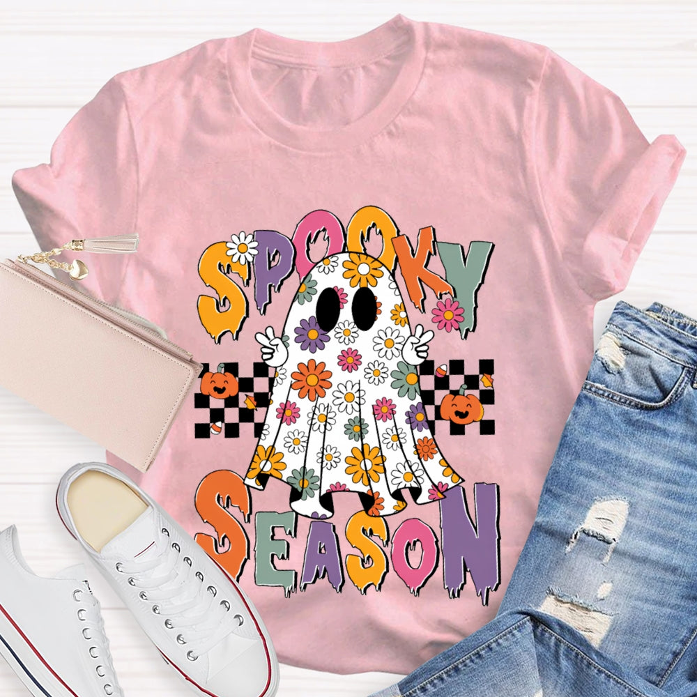 Spooky Season Little Ghosts Of Small Flowers Of Various Colors T-shirt