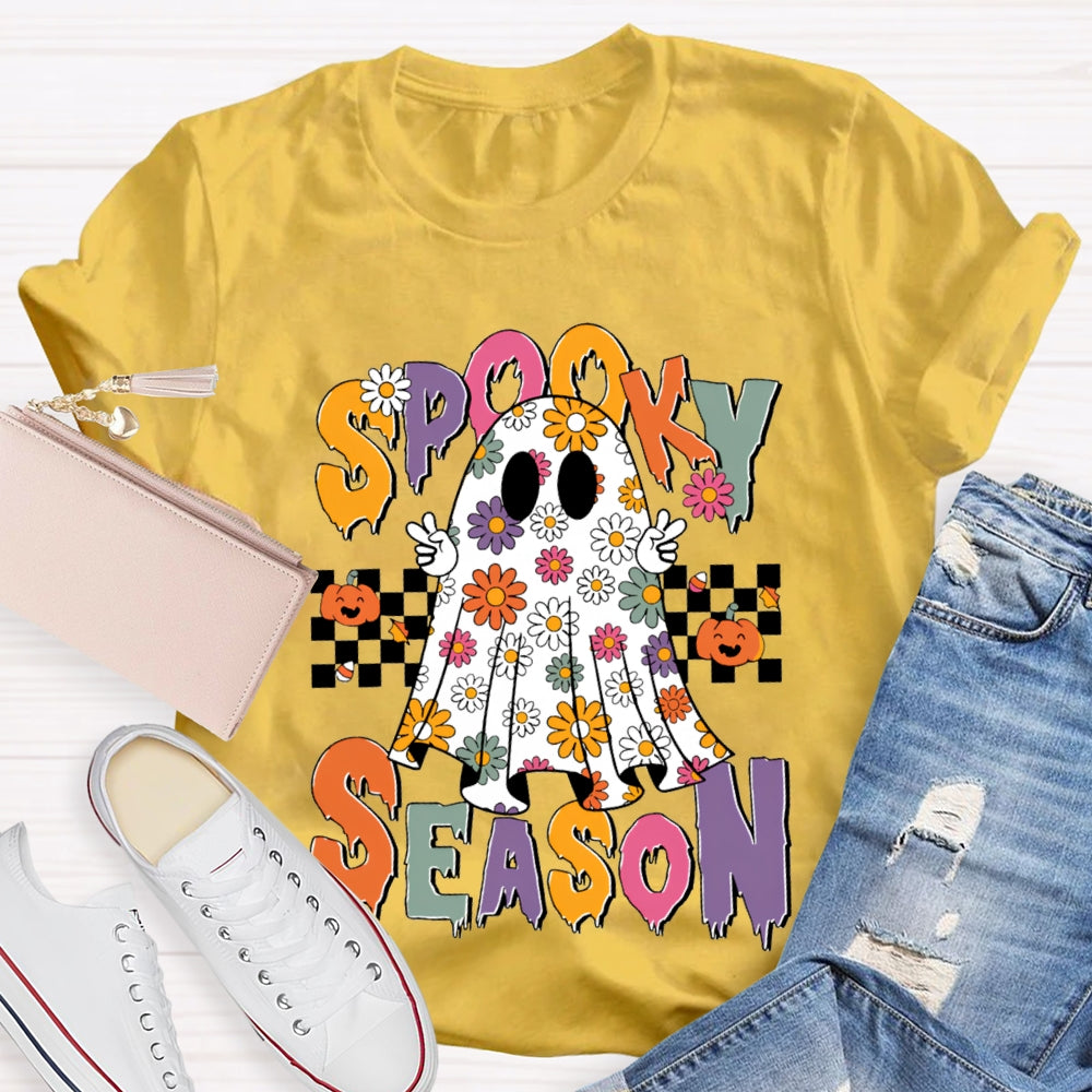 Spooky Season Little Ghosts Of Small Flowers Of Various Colors T-shirt