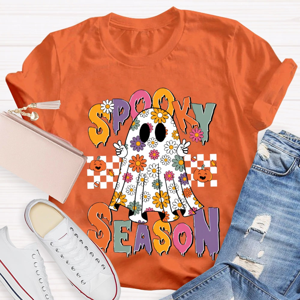 Spooky Season Little Ghosts Of Small Flowers Of Various Colors T-shirt