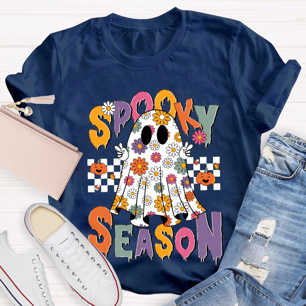 Spooky Season Little Ghosts Of Small Flowers Of Various Colors T-shirt