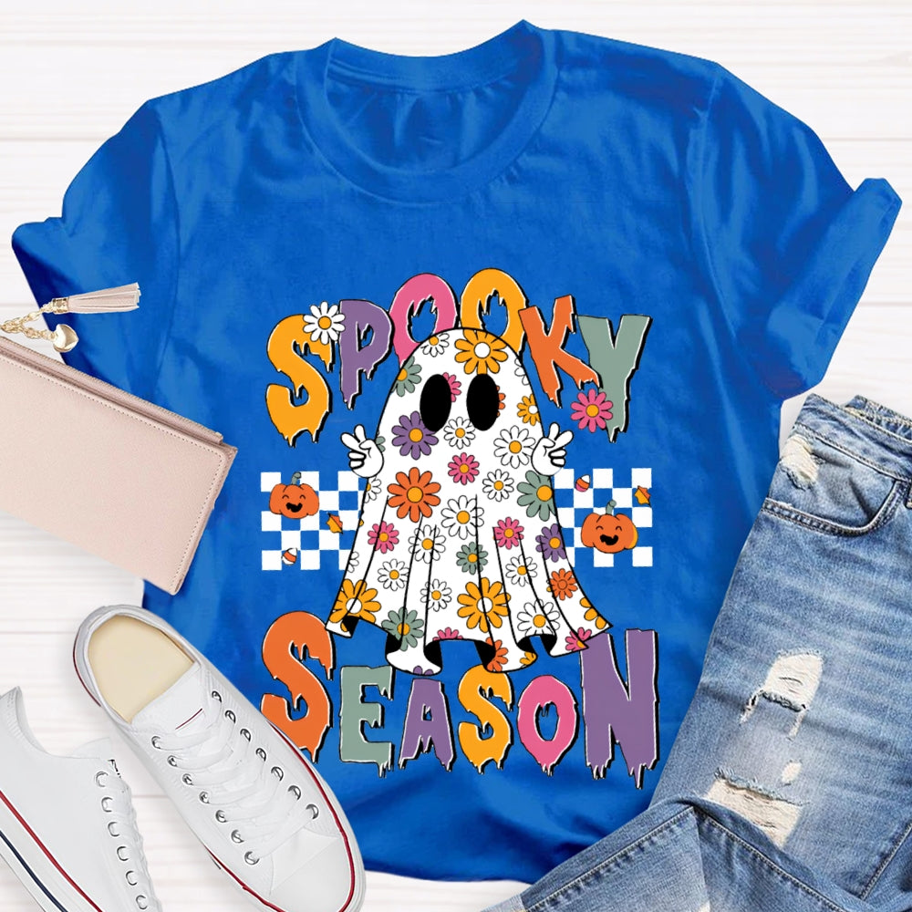 Spooky Season Little Ghosts Of Small Flowers Of Various Colors T-shirt