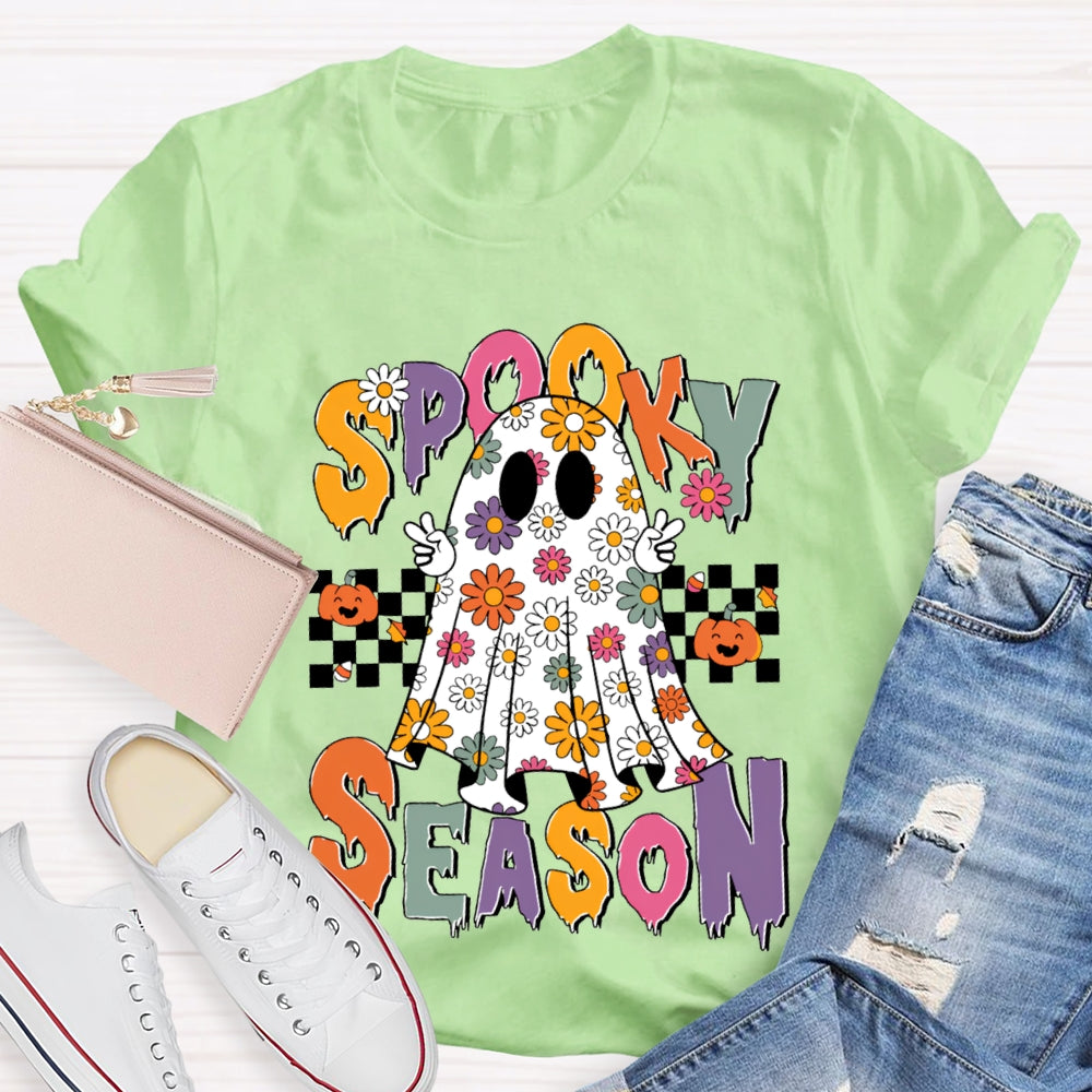 Spooky Season Little Ghosts Of Small Flowers Of Various Colors T-shirt