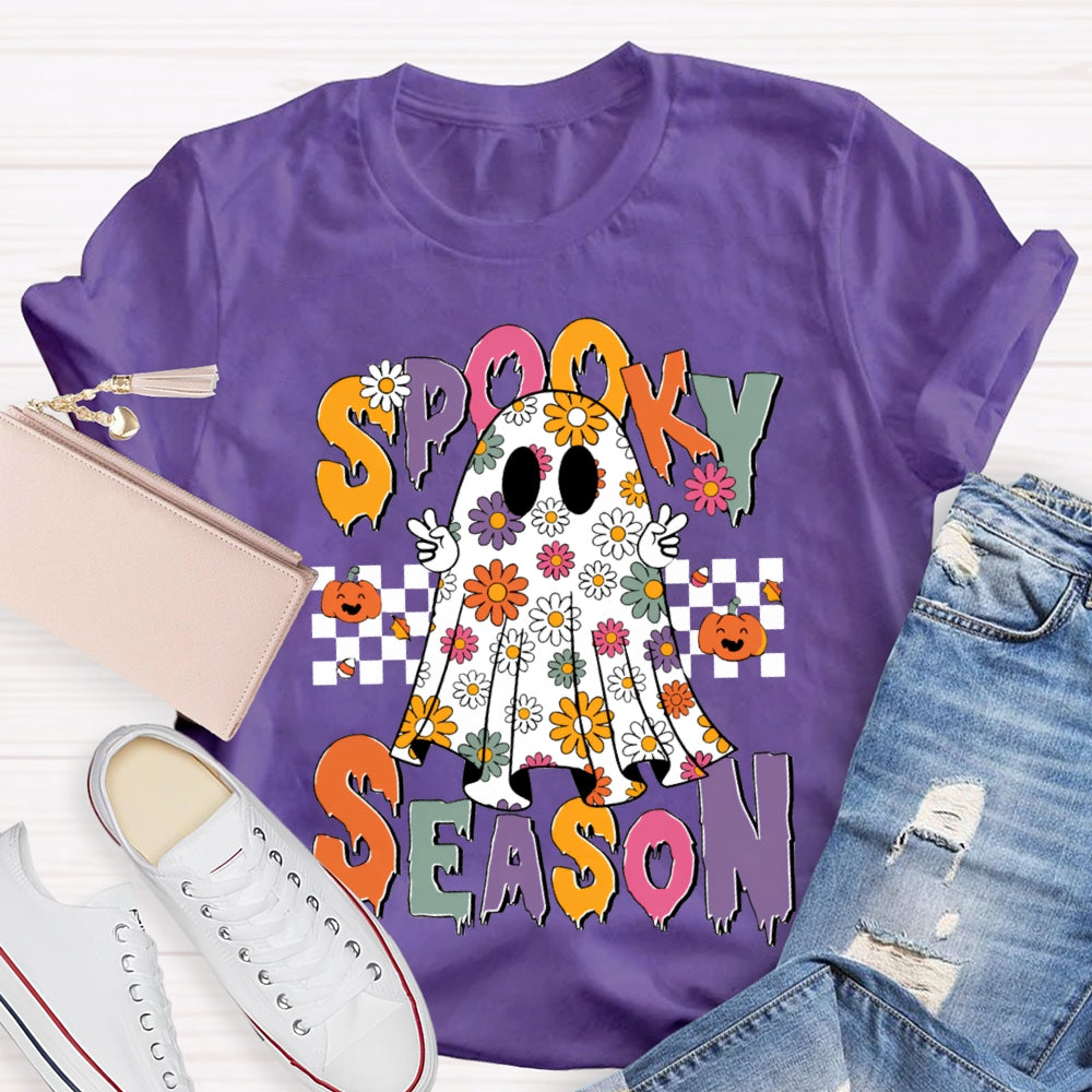 Spooky Season Little Ghosts Of Small Flowers Of Various Colors T-shirt