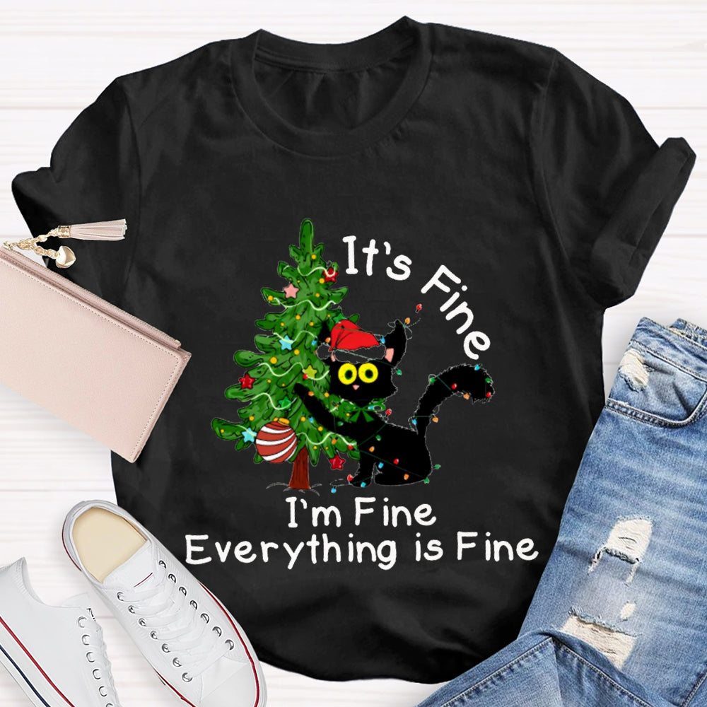 It'S Fine I'M Fine Everything Is Fine Christmas Tree And Cute Kittens T-shirt