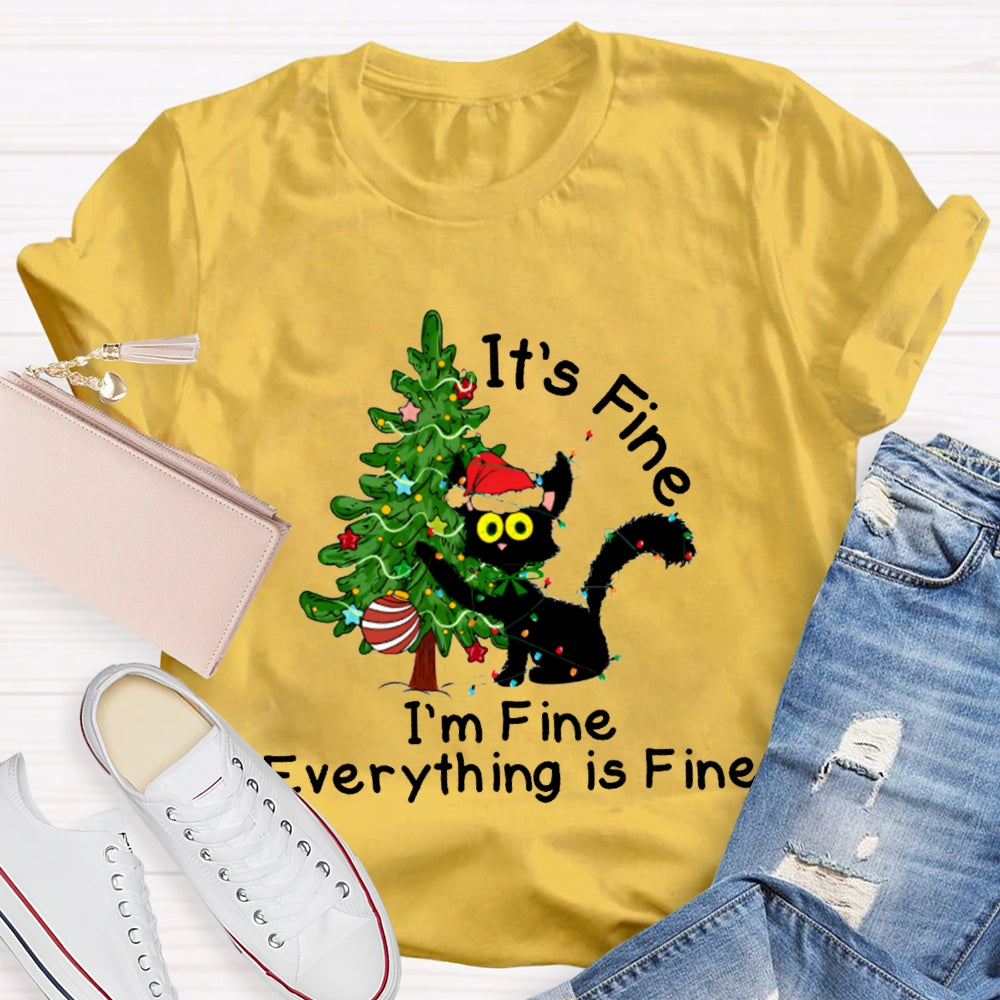 It'S Fine I'M Fine Everything Is Fine Christmas Tree And Cute Kittens T-shirt