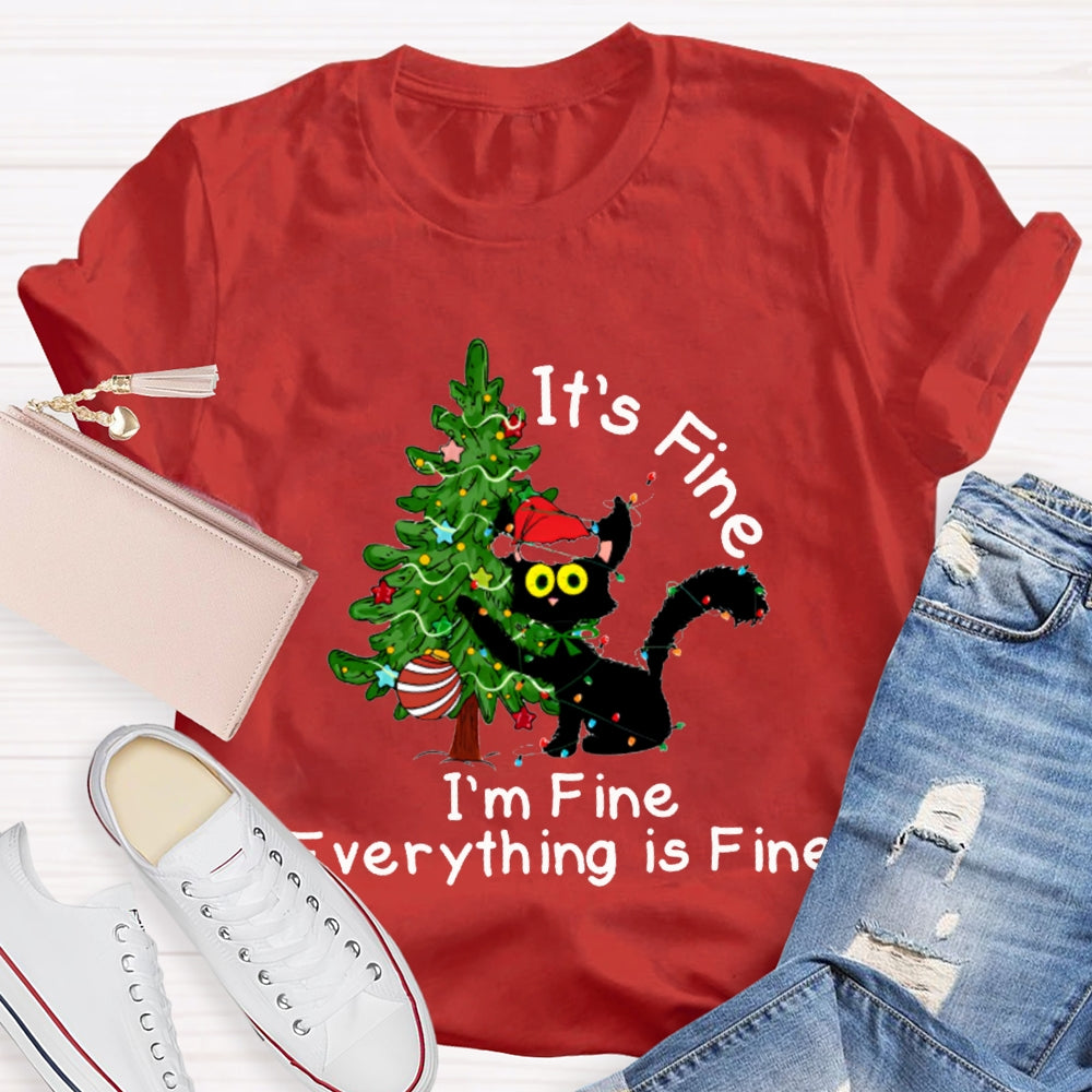 It'S Fine I'M Fine Everything Is Fine Christmas Tree And Cute Kittens T-shirt