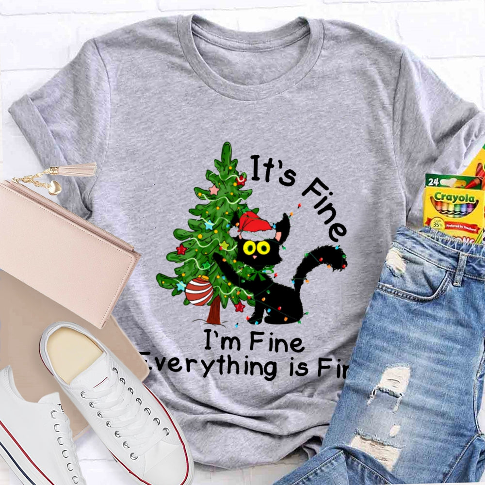 It'S Fine I'M Fine Everything Is Fine Christmas Tree And Cute Kittens T-shirt
