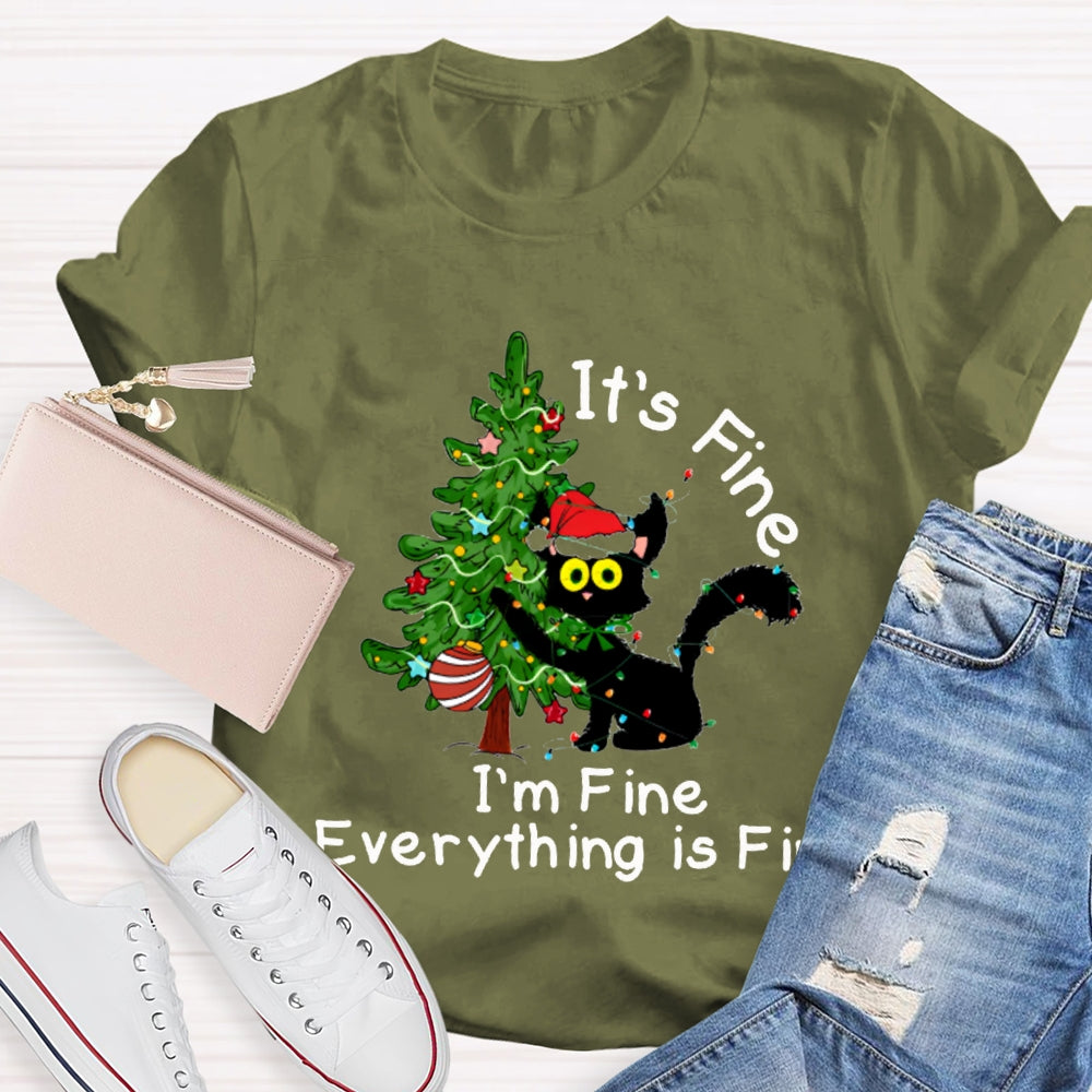 It'S Fine I'M Fine Everything Is Fine Christmas Tree And Cute Kittens T-shirt