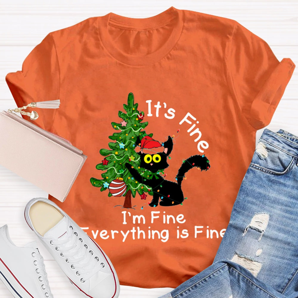 It'S Fine I'M Fine Everything Is Fine Christmas Tree And Cute Kittens T-shirt