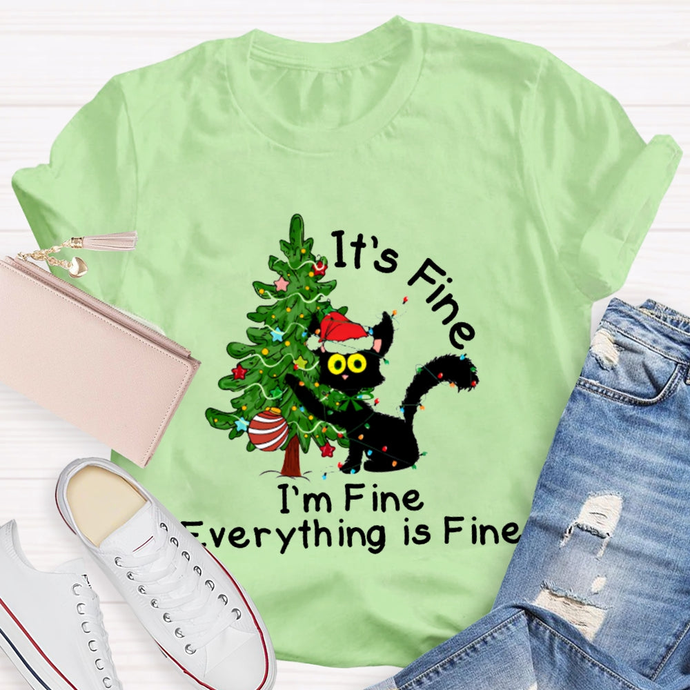 It'S Fine I'M Fine Everything Is Fine Christmas Tree And Cute Kittens T-shirt