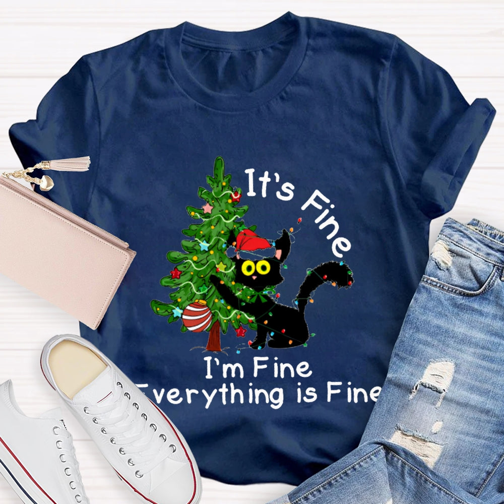 It'S Fine I'M Fine Everything Is Fine Christmas Tree And Cute Kittens T-shirt