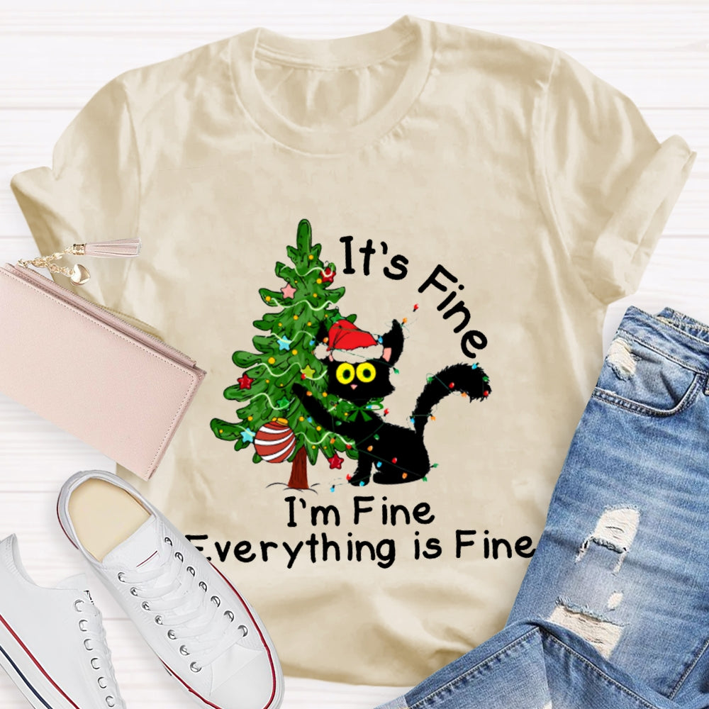 It'S Fine I'M Fine Everything Is Fine Christmas Tree And Cute Kittens T-shirt