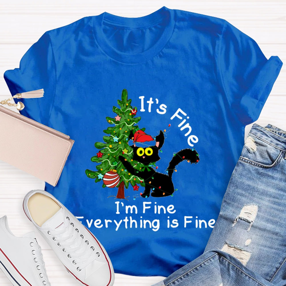 It'S Fine I'M Fine Everything Is Fine Christmas Tree And Cute Kittens T-shirt