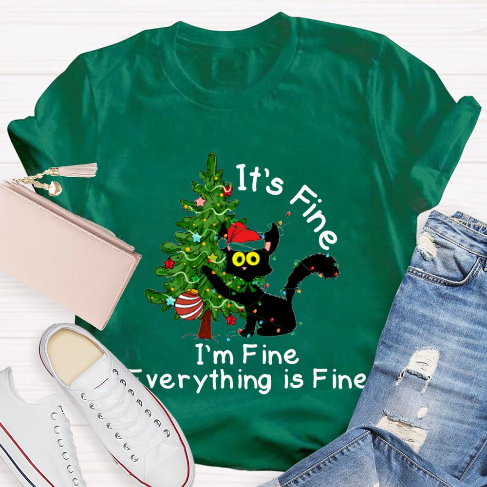 It'S Fine I'M Fine Everything Is Fine Christmas Tree And Cute Kittens T-shirt
