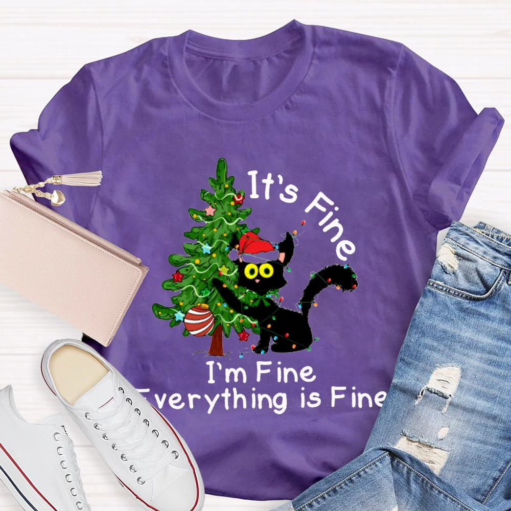 It'S Fine I'M Fine Everything Is Fine Christmas Tree And Cute Kittens T-shirt