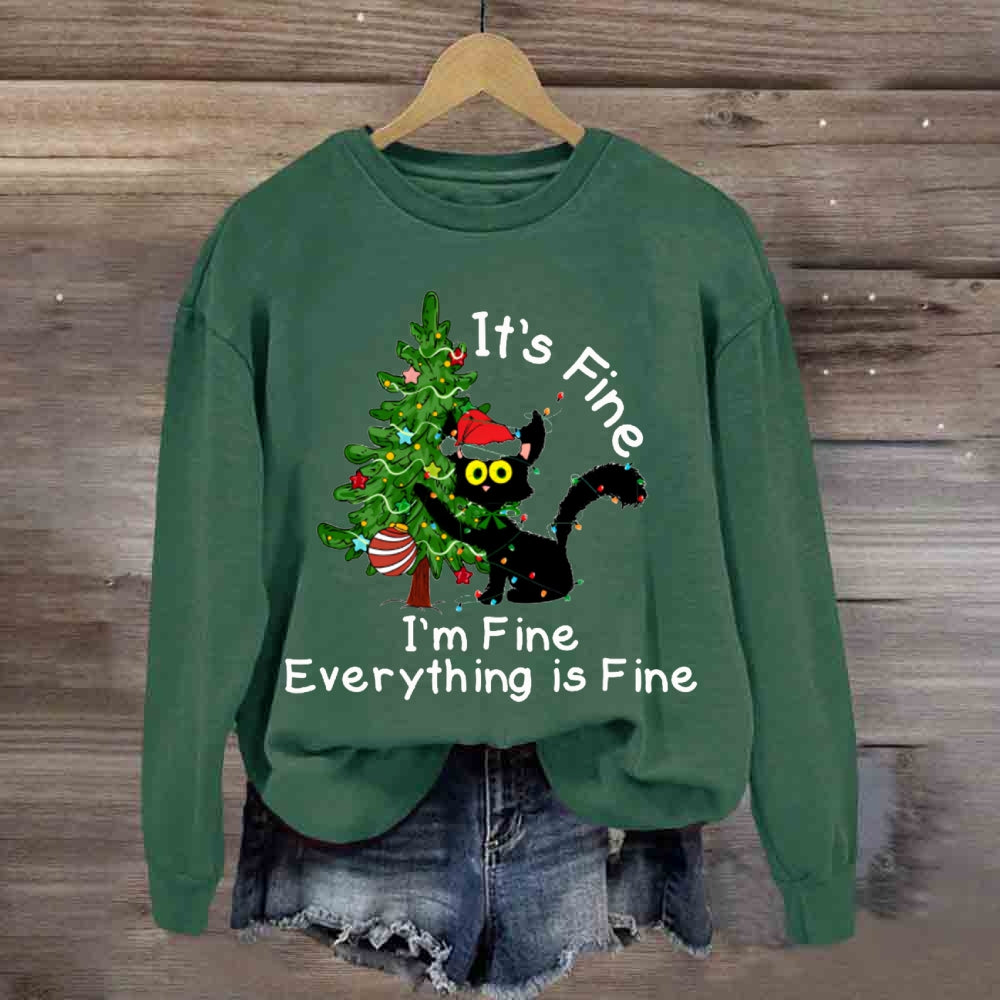 It'S Fine I'M Fine Everything Is Fine Christmas Tree And Cute Sweatshirt