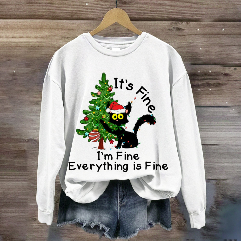 It'S Fine I'M Fine Everything Is Fine Christmas Tree And Cute Sweatshirt